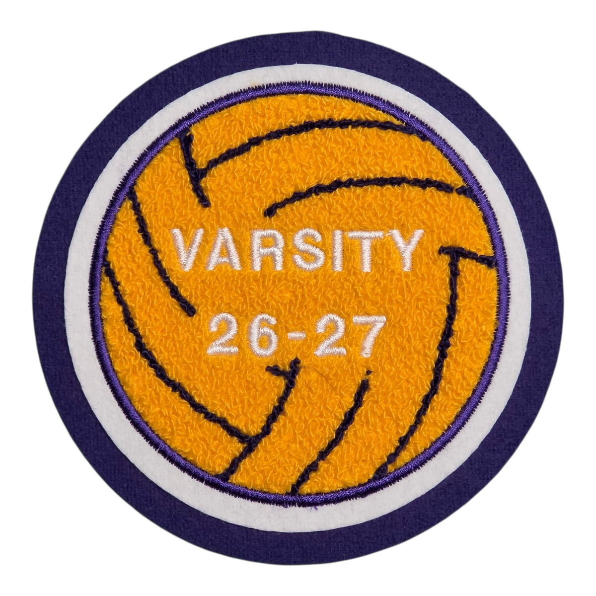 Chenille Letterman Jacket Volleyball Patch With Year Date and Lettering - Satin Border