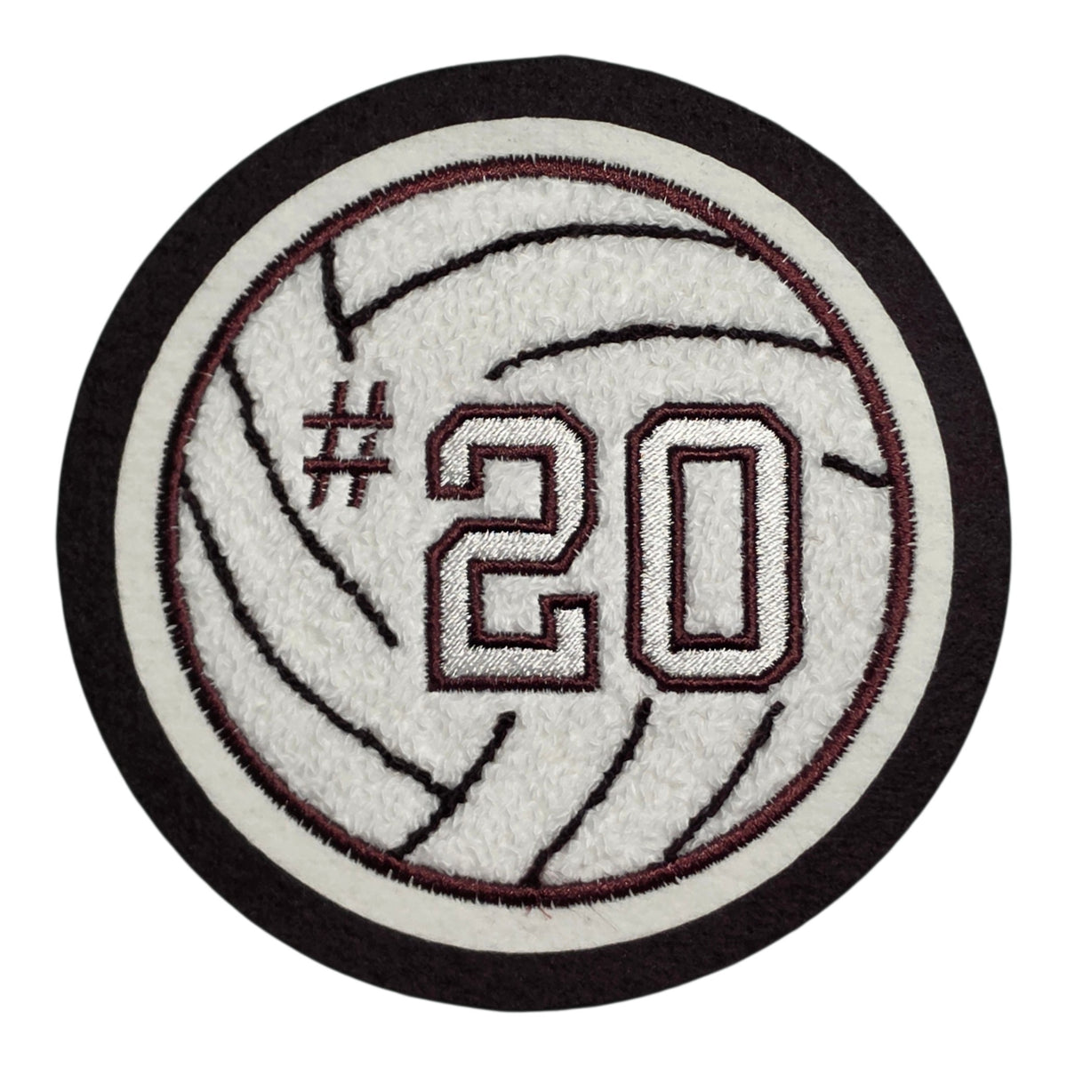 Chenille Letterman Jacket Volleyball Patch With Number - Satin Border Matching Trim Color