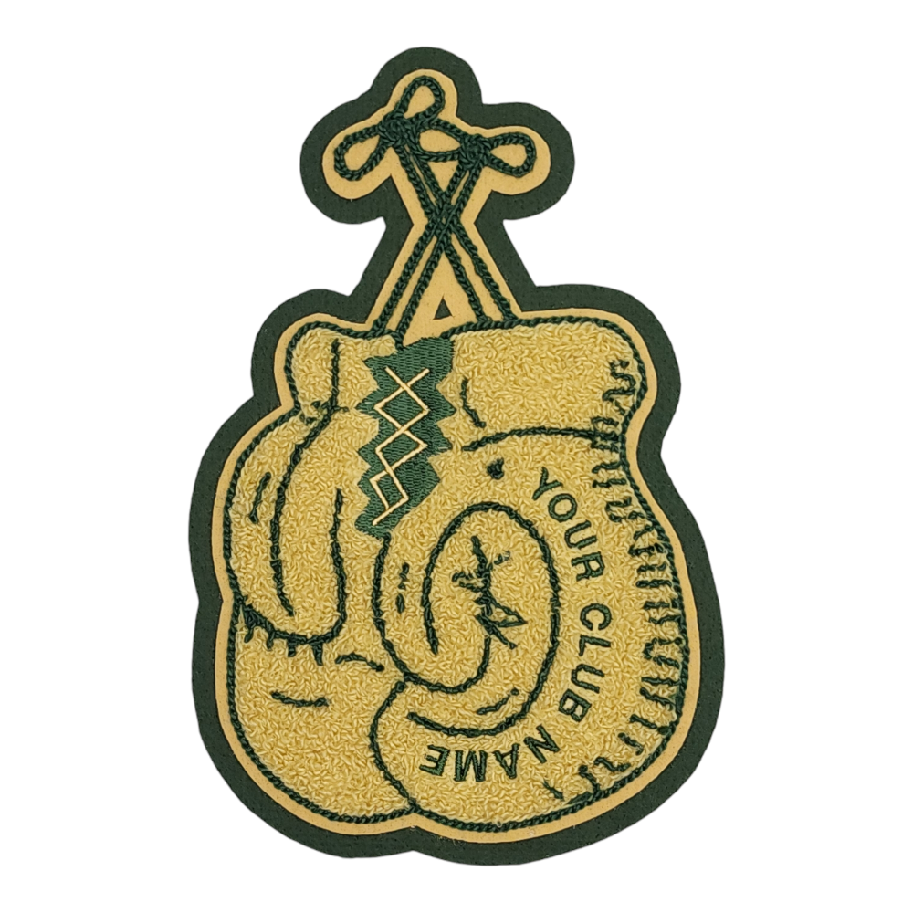 Chenille Vegas Gold / Forest Boxing Glove with Strings and Club Name