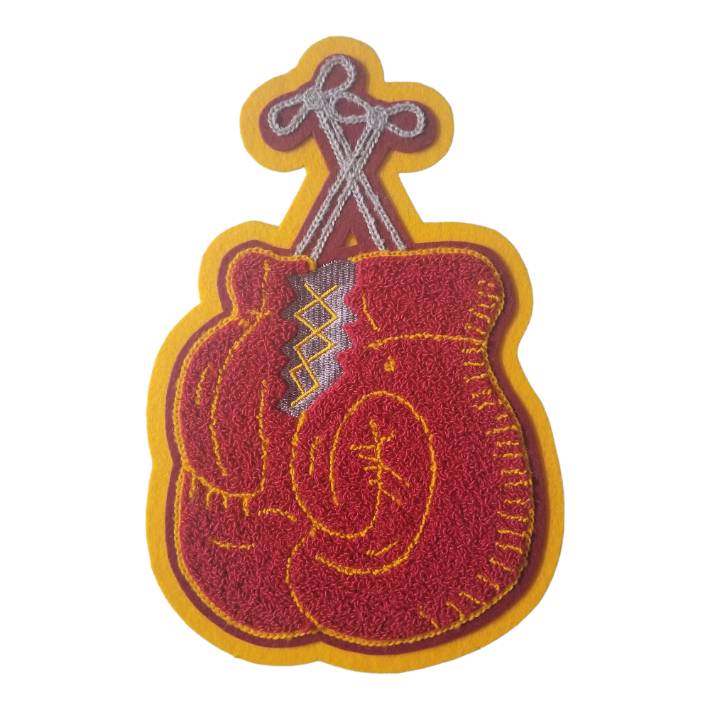 Chenille Red / Lt Gold Boxing Glove with Strings