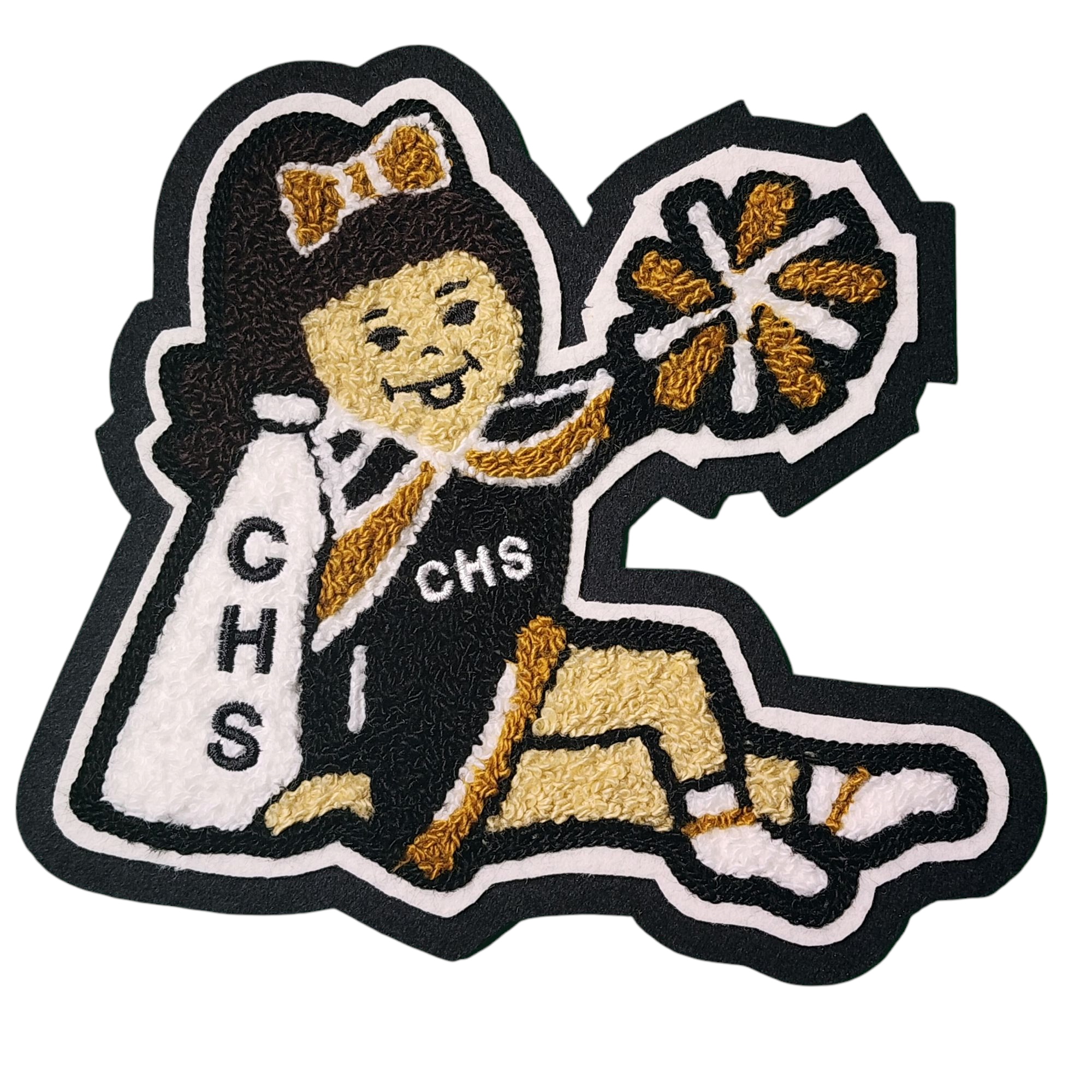 Chenille Cheerleader Girl Leaning On Megaphone With Pom Pom