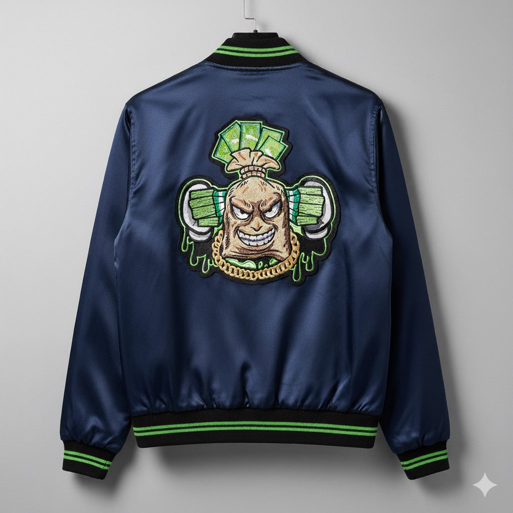 Chenille and Embroidery Patch on Satin Jacket