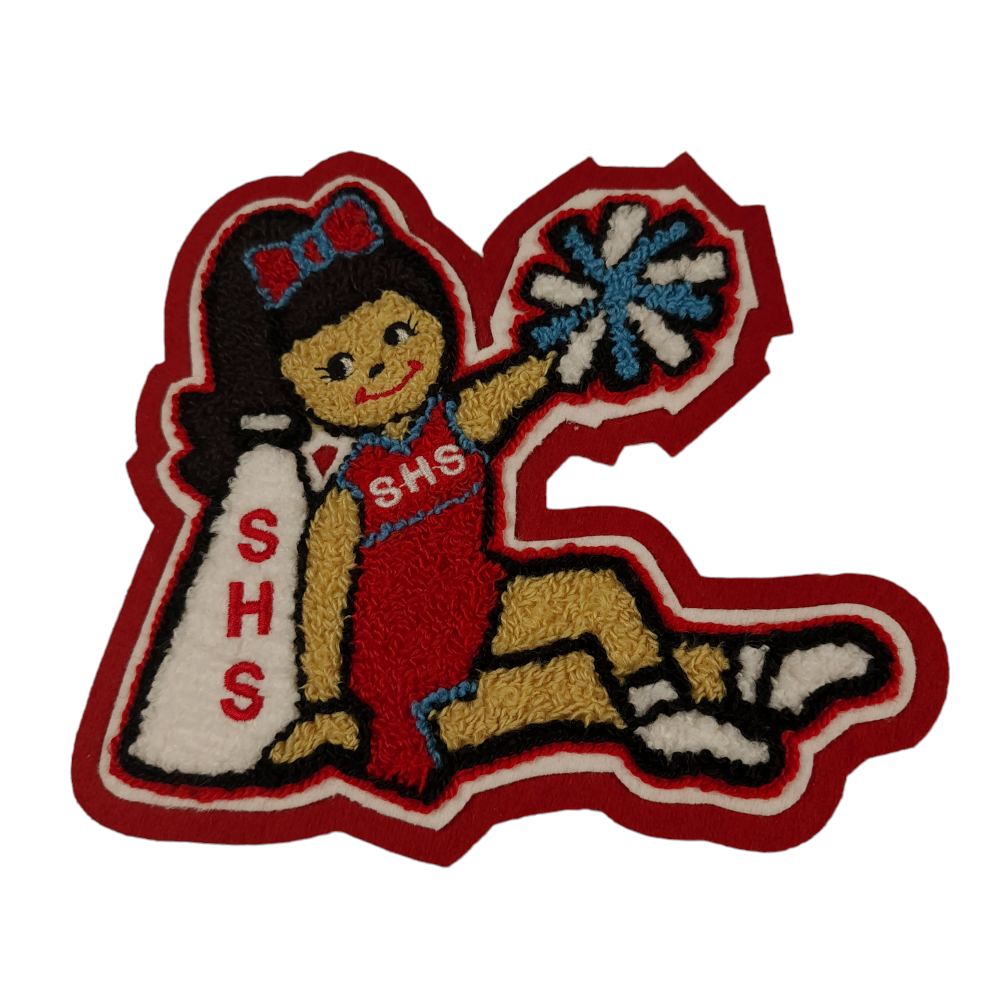 chenille cheerleader with megaphone and pom pom