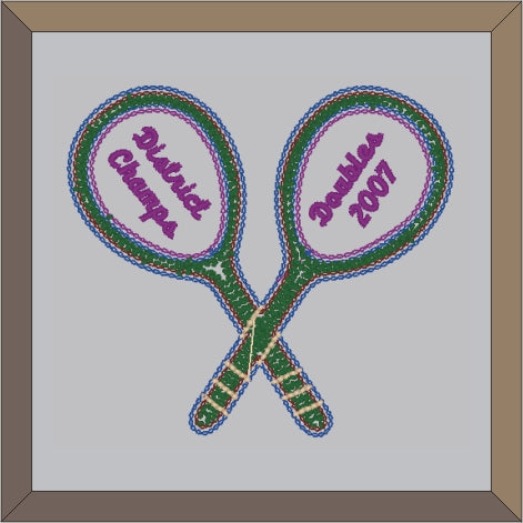 Chenille Crossed Tennis Racquets With Script Lettering