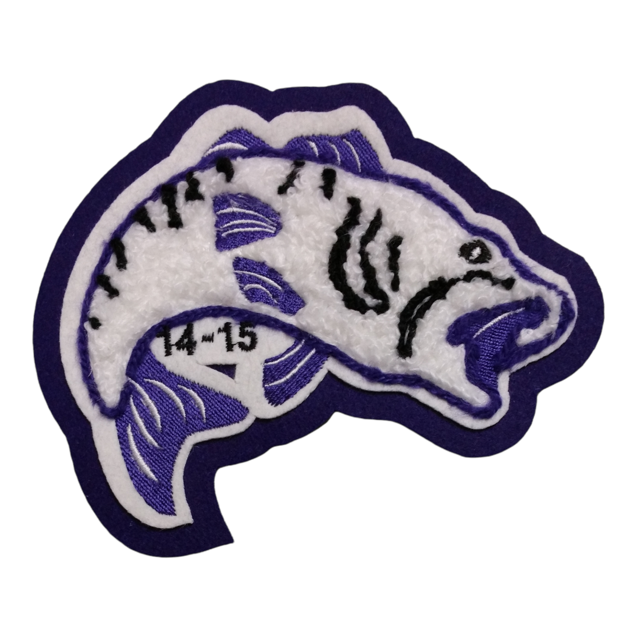 chenille bass fish patch purple and white with year date