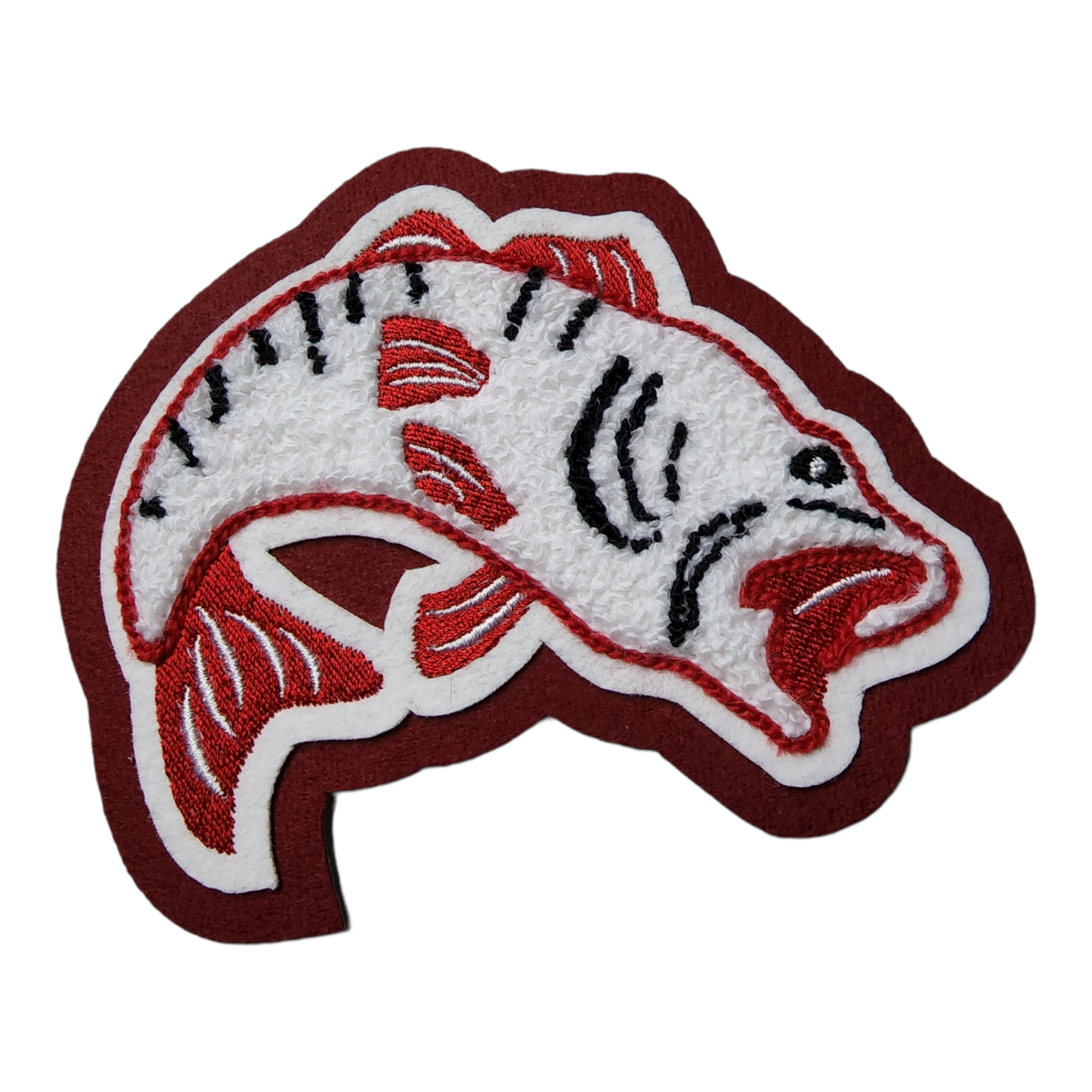 White and Red Chenille Fish Patch