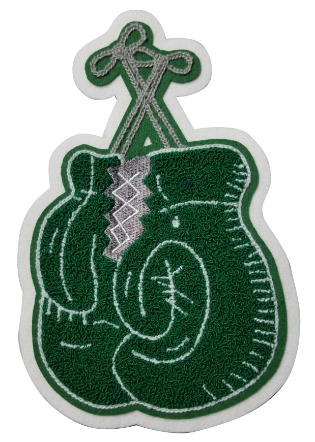 Chenille Green / White Boxing Glove with Strings
