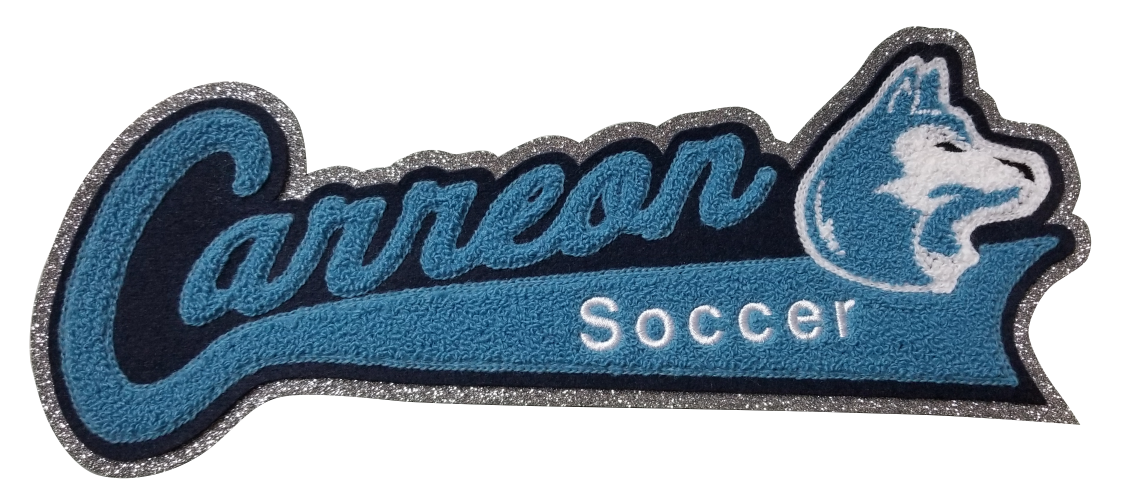 Script name with tail, insert and mascot on glitter felt