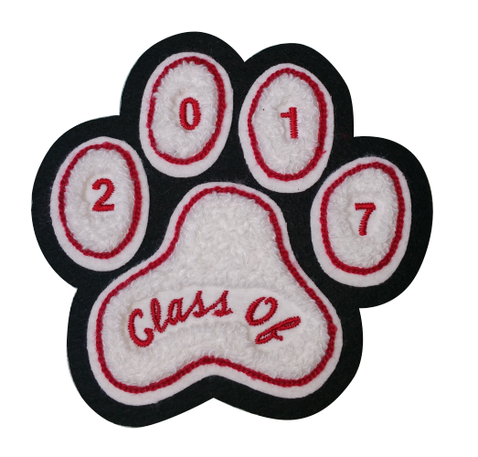Paw print chenille patch with class of and year date