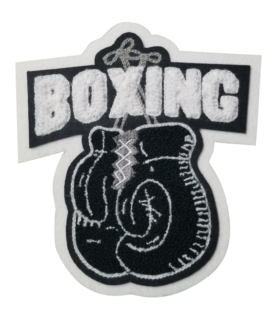 Chenille Boxing Glove With Strings, Club Name And Block Letters - J10001