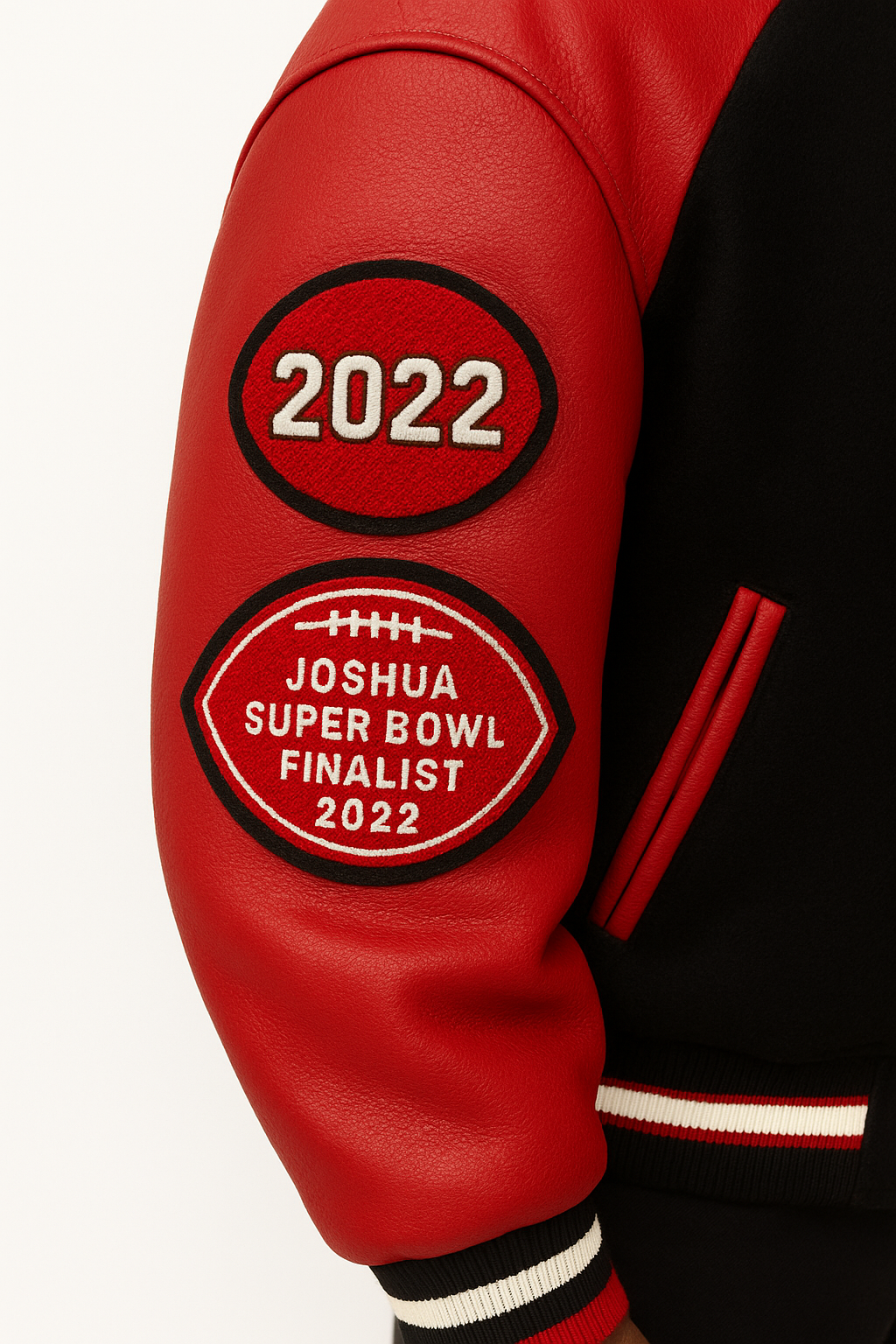 Chenille Football Patch On Right Sleeve Of Letterman Jacket